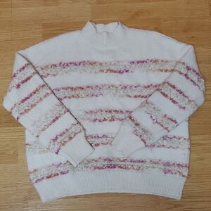 Maurices White Sweater with Pink and Cream Stripes Size Large